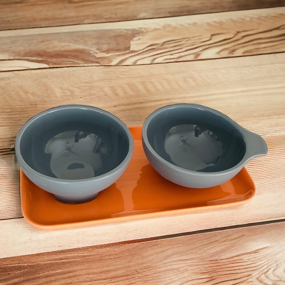 IKEA OMSESIDIG ÖMSESIDIG Tray with 2 Bowls, Orange & Gray (Chips & Dip)